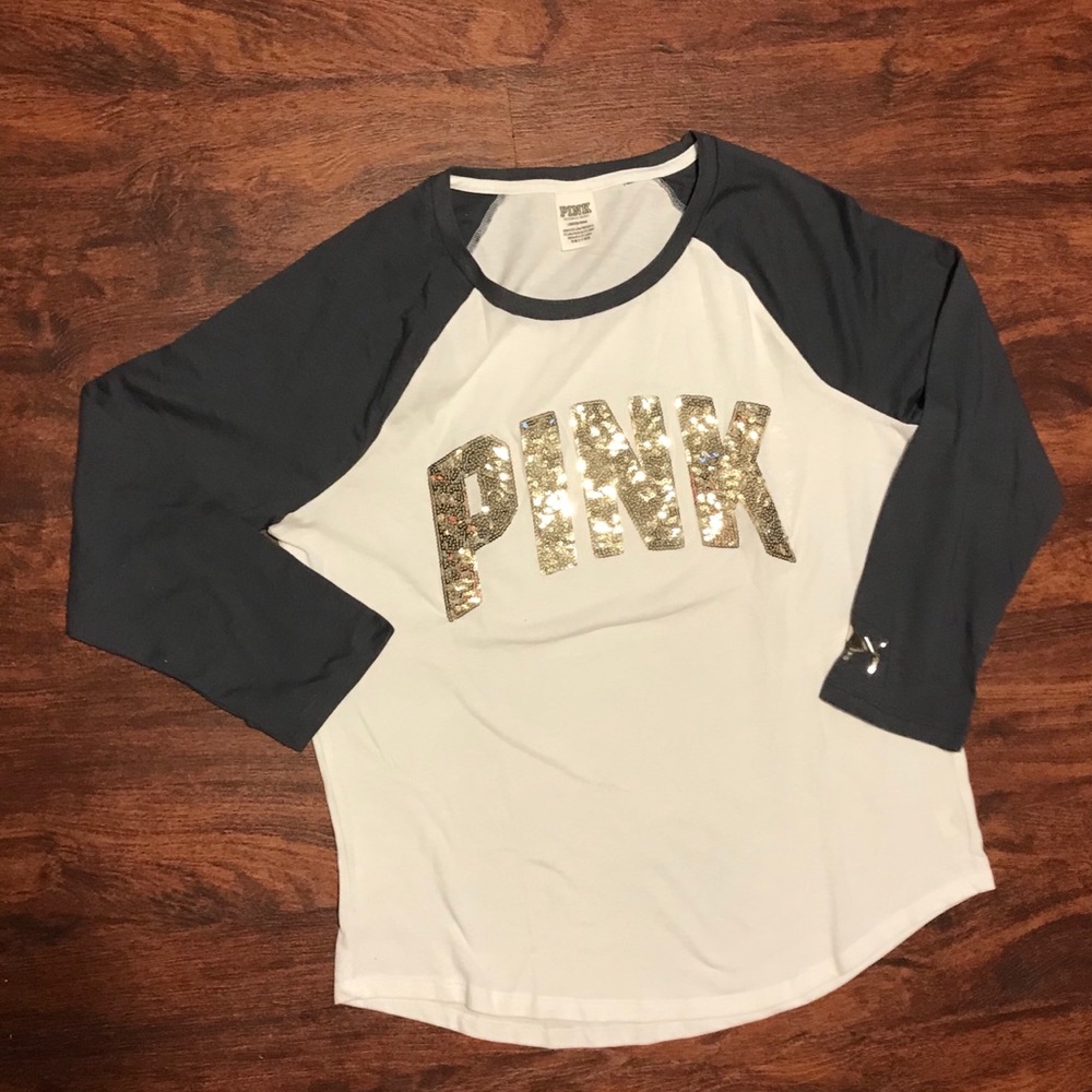NET PINK gold bling baseball tee